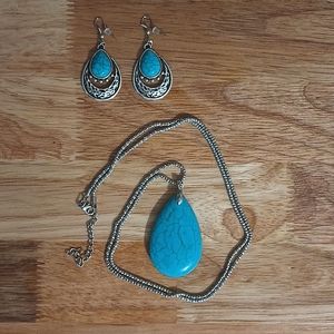 Faux Turquoise Necklace and Earrings
